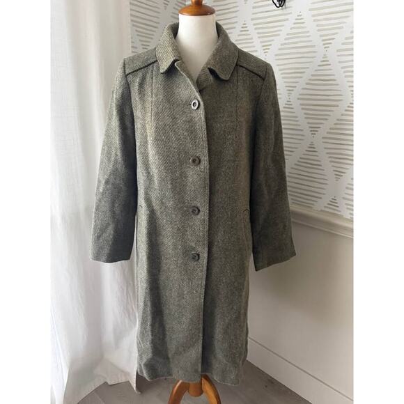 Unknown Jackets & Blazers - Vintage Women’s Large Green Gray Wool Tweed Trench Utility Coat